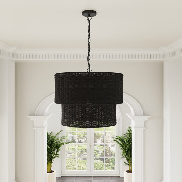 View of Bay Isle Home™ Akeshia 6-Light 22.44 inch Oversize Woven Rattan Black ...